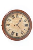 A mahogany cased wall clock with painted dial and fusee movement,