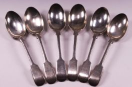 A group of fiddle pattern flatware, comprising six table forks and dessert spoons by Walker & Hall,