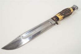 A William Rogers Bowie knife, 18.5cm long blade, with antler handle