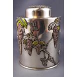 A Japanese white metal round form tea canister,