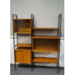 A Ladderax modular wall unit, comprising three supporting black metal uprights (201cm high),