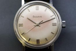 A collection of two manual wind stainless steel wristwatches, by Bulova,