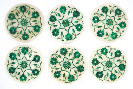 An Indian pietra dura rectangular box and cover, 12cm wide, together with a set of six coasters,