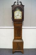 An early 19th century long case clock, the arched painted dial signed Tho Eames Bath,