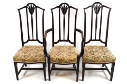 Six mahogany Hepplewhite style dining chairs including two carvers with long backs