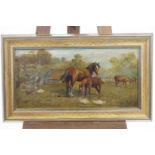English School, early 20th century, Horses in a Field, oil on canvas,