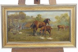 English School, early 20th century, Horses in a Field, oil on canvas,