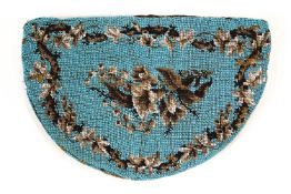 A 19th century beadwork teapot cosy, turquoise ground decorated with convolvulus,