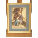P F Poole, watercolour, sketch of a seated lady weaving, signed P F Poole, bottom left,