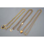 A collection of three necklaces consisting of a gold plated heart with 9ct chain,