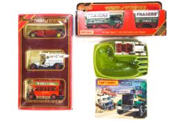 Two boxed models of Yesteryear, boxed sets, a car ashtray and a Matchbox catalogue