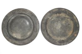 Two 18th century pewter chargers,