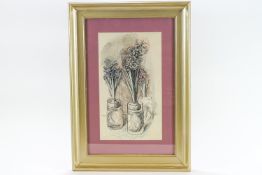 John Ward RA, Hyacinth bulbs in vases, pen and wash, signed and dated 1948 lower left,