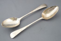 A pair of silver Old English pattern table spoons by Peter, Ann and William Bateman, London 1801,