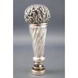 A parasol handle style silver desk seal with plain round matrix engraved a name,