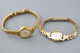 A collection of two wristwatches consisting of a hall marked 9ct gold Omega watch,