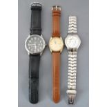 A collection of wristwatches, to include a gold plated Seiko watch with leather strap,