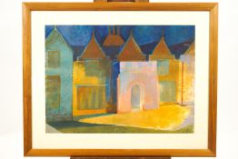 Joy Barnes, Dillington House at night, pastel, initialled lower right,