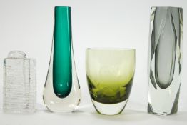 An art glass vase of waisted geometrical form, 21 cm high,