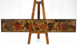 A pair of Chinese painted panels on boards, depicting the veneration of elders,