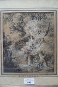 French School, late 18th century, Study of trees, monochrome watercolour, heightened in white,