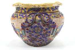 A Japanese earthenware jardiniere, of large proportion,