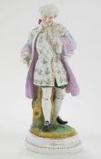 A French bisque figure of a gentleman holding a bird,