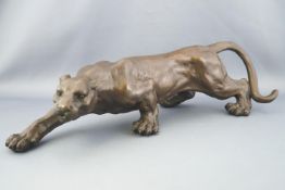 A bronze figure of a stalking panther, signed Barye,