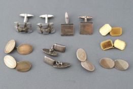 A collection of six pairs of cufflinks of variable design, some are marked for Sterling silver,