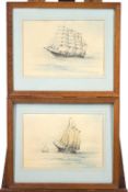 M de Jongere, A Frigate and a Merchant vessel under full sail (a pair), pencil and crayon,