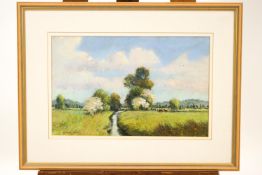 George Cutter, Somerset levels, pastel on board, signed lower left,