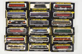 Fifty one Graham Farish 'N' gauge train carriages and engines,