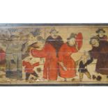 A pair of Chinese painted panels on boards, depicting the veneration of elders,
