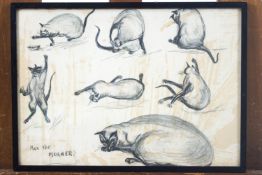 English School, circa 1930, Mick the Moaner, cat caricatures, pastel, titled lower left,