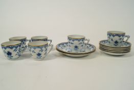 A Bing and Grondhal porcelain part coffee service, painted in under-glaze blue, comprising six cups,