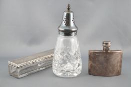 A silver shaped hip flask, of small form with bayonet lock cap, London 1915, 8cm high,