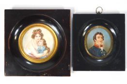 A 20th century French Portrait miniature together with a print of the Duke of Wellington