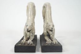 A pair of Studio pottery figures of greyhounds, by Lawson Rudge, on plinth bases, signed,