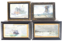 MId 20th century school, four landscapes, each titled verso Holland 1944, signed indistinctly,
