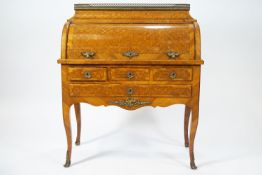 A French parquetry Kingwood bureau a cylindre,