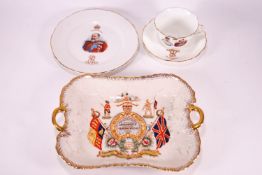 A Boer War commemorative china two handled plate, transfer decorated with enamel highlighting,