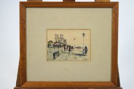 A mid 20th century Continental Street scene, watercolour, indistinctly signed lower right,