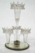 A 19th century clear glass four piece epergne table centre piece,