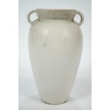 A Fulham salt glaze vase, of large baluster form with applied double strap round handles,
