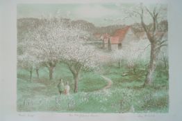 Joy Brand, 'The Mayflower Barn', coloured etching, trial proof, signed in pencil, un-framed,