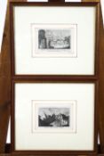Three copper line engravings of Rome and two others,