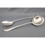 A silver Hanoverian rat tail pattern stuffing spoon and ladle, Sheffield 1910, 31cm long,