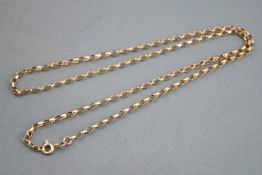 A yellow metal belcher chain, bolt ring clasp, 510mm. Hallmarked 9ct gold, Sheffield.
