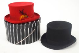 A D H black wool Top Hat (XL), together with a Maz Accessories, red wool Top hat,