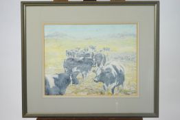 Diana Williams, Calves, watercolour, signed lower right,